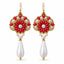 Ember — red floral drop earrings by ArtsWeave, isolated on a white background