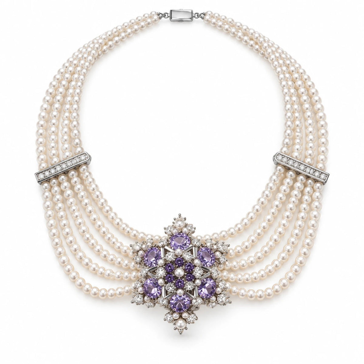 Amaranth — pearl-like strand floral necklace by ArtsWeave, isolated on a white background Main image