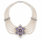 Amaranth — pearl-like strand floral necklace by ArtsWeave, isolated on a white background