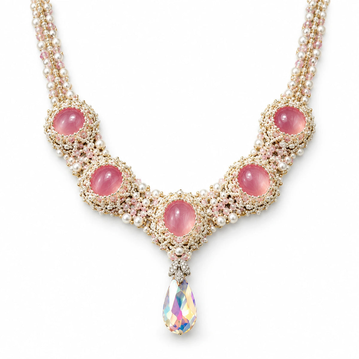 Avelune — pink medallion pendant necklace by ArtsWeave, isolated on a white background Main image