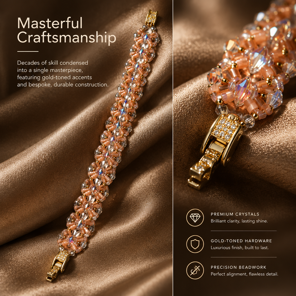 Aurelle — champagne beaded bracelet by ArtsWeave, additional product gallery view.