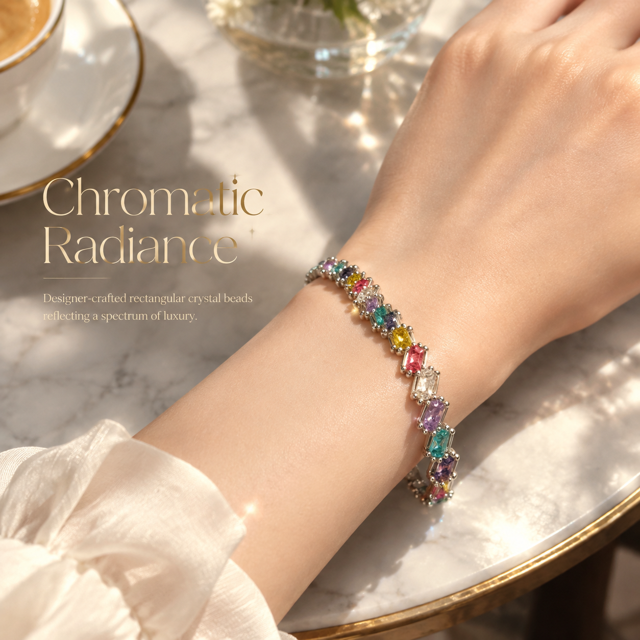 Iria — rainbow rectangular beaded bracelet by ArtsWeave, additional product gallery view.