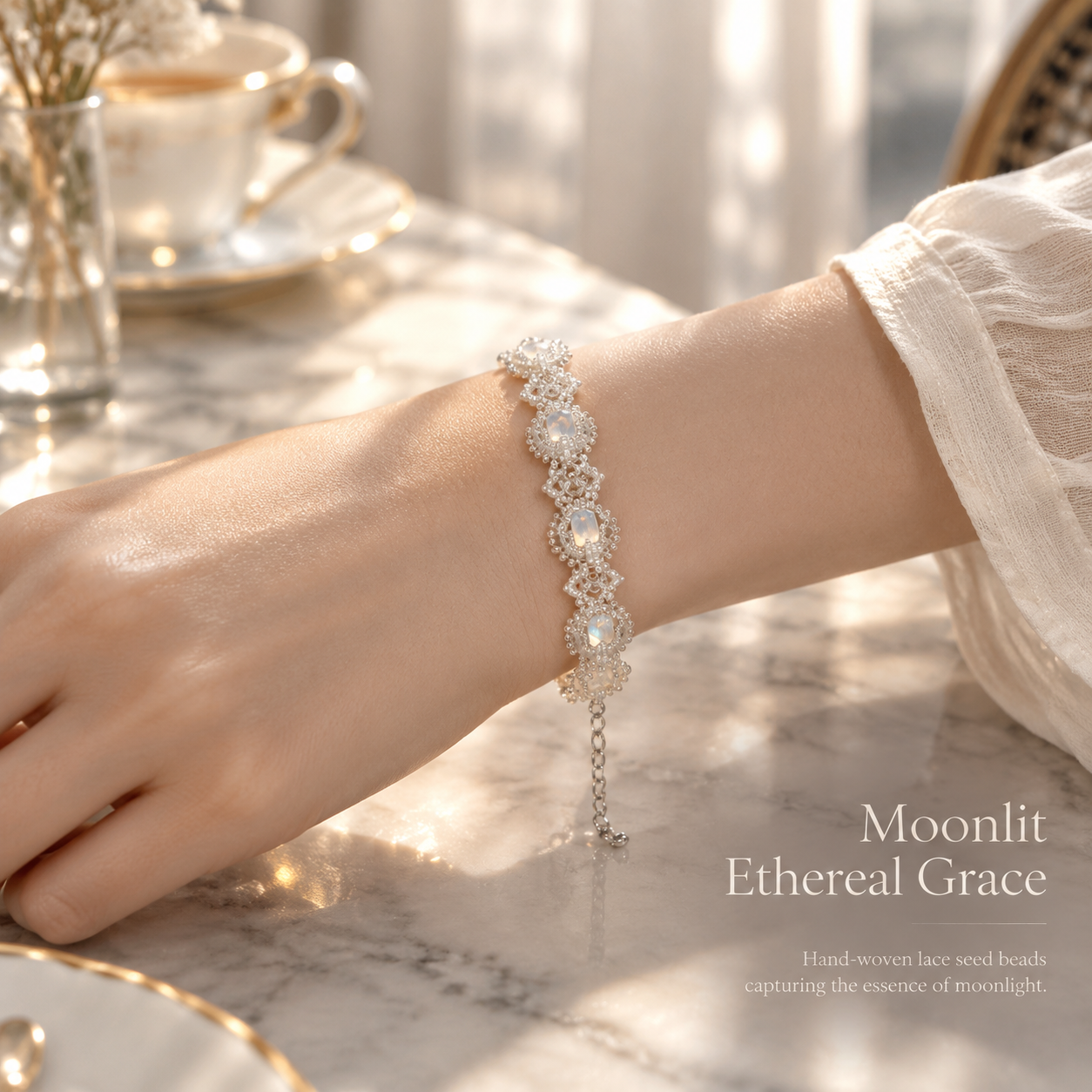 Lunelle — silver-tone lace beaded bracelet by ArtsWeave, additional product gallery view.