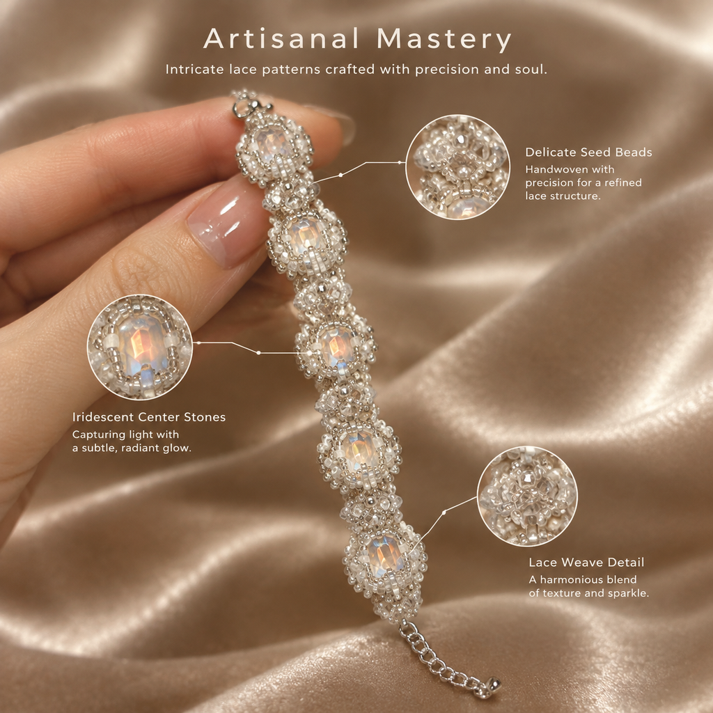 Lunelle — silver-tone lace beaded bracelet by ArtsWeave, additional product gallery view.