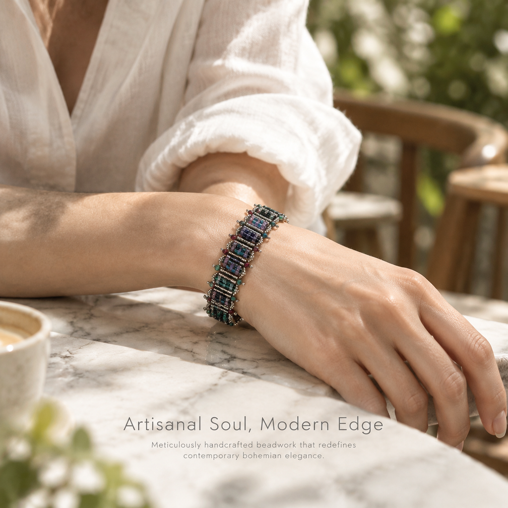 ArtsWeave mixed-color beaded bracelet worn on a wrist as a styling reference; see the white-background main image for the listed color.