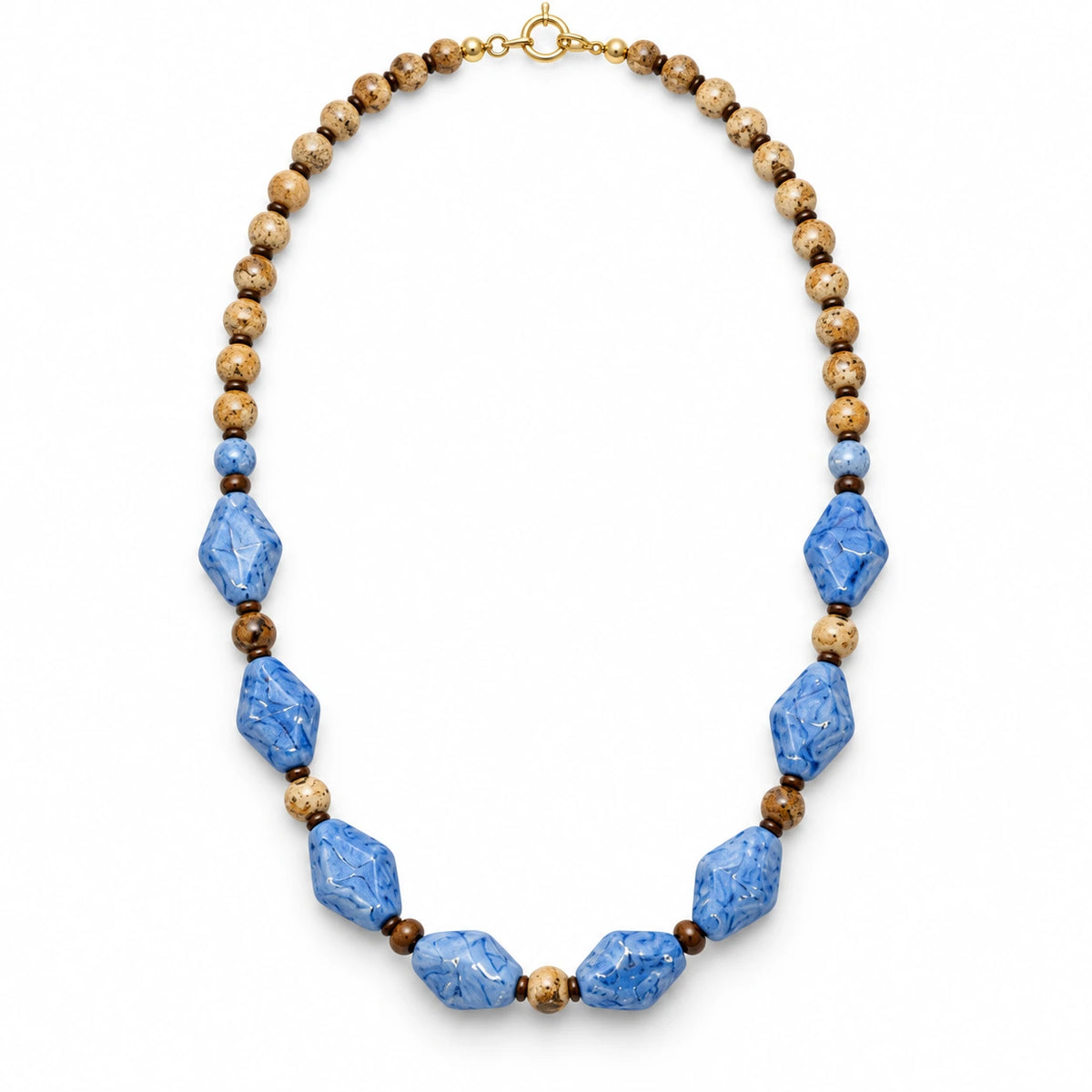Caelum — blue geometric beaded necklace by ArtsWeave, isolated on a white background Main image
