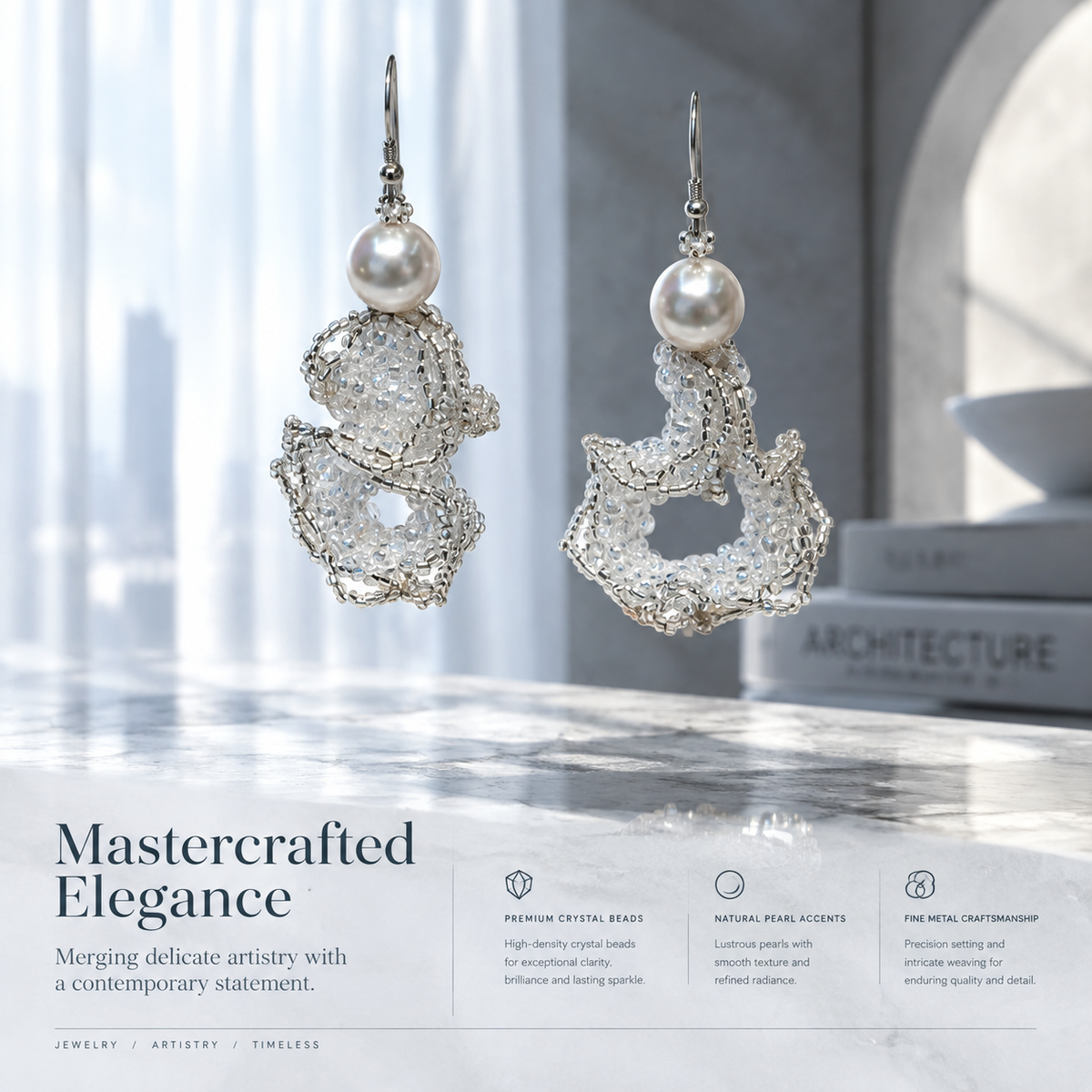 Undine — silver-tone sculptural drop earrings by ArtsWeave, additional product gallery view.