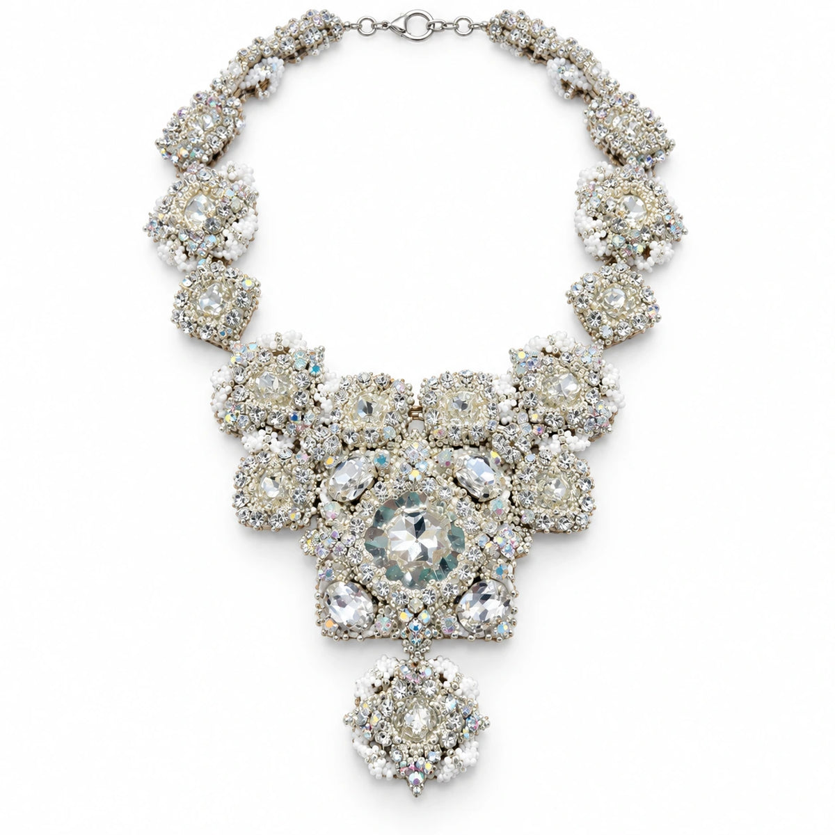 Eclat — clear statement bib necklace by ArtsWeave, isolated on a white background