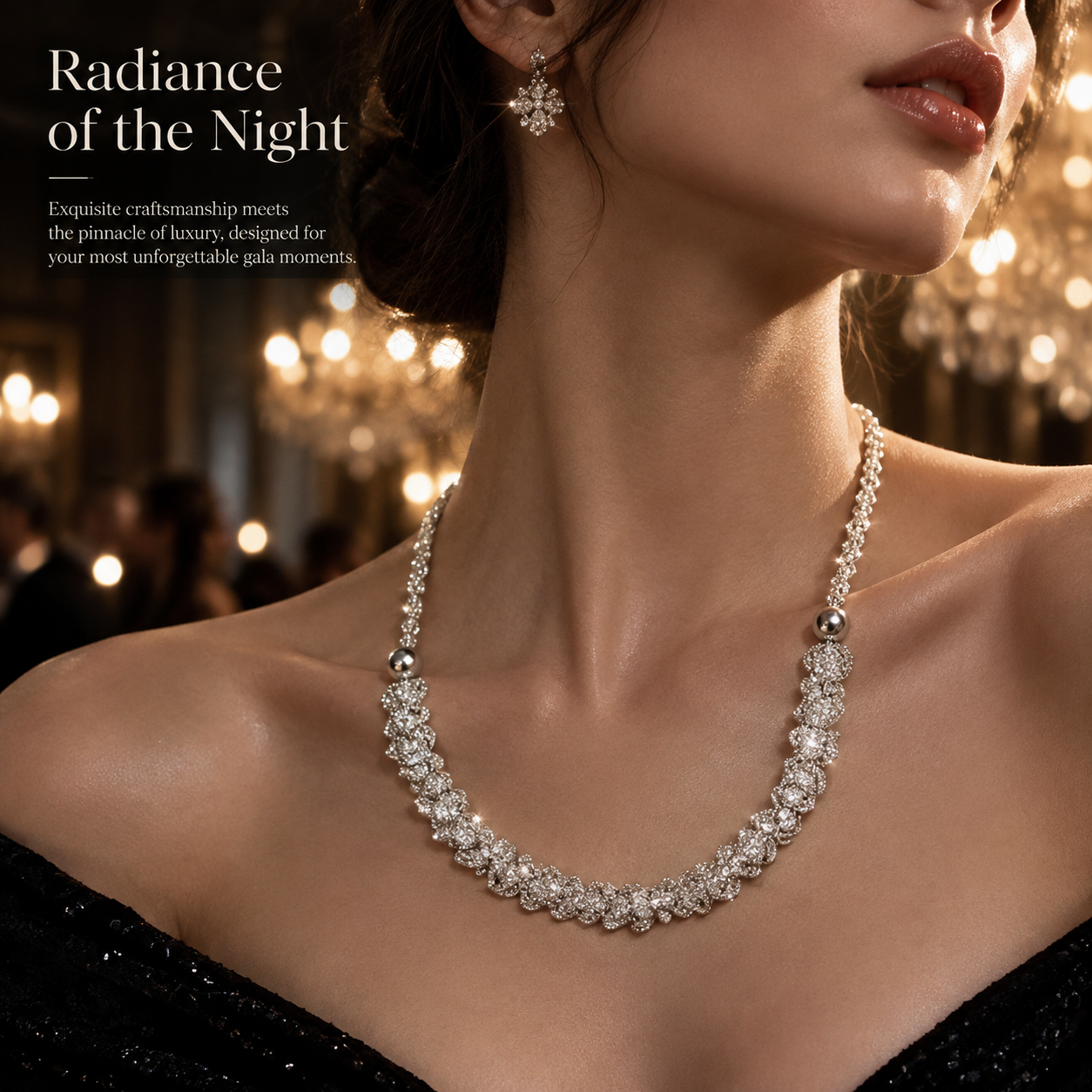 Veil — silver-tone ruffled beaded necklace by ArtsWeave, additional product gallery view.