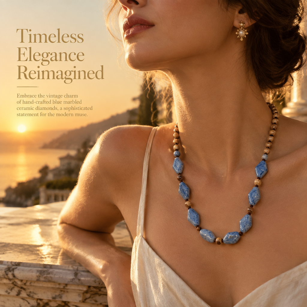 Caelum — blue geometric beaded necklace by ArtsWeave, additional product gallery view.