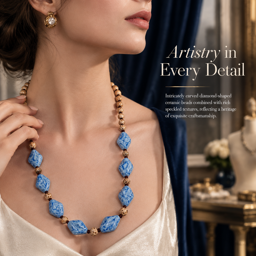 Caelum — blue geometric beaded necklace by ArtsWeave, additional product gallery view.