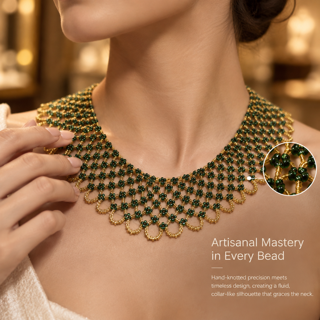 Viridia — green woven collar necklace by ArtsWeave, additional product gallery view.