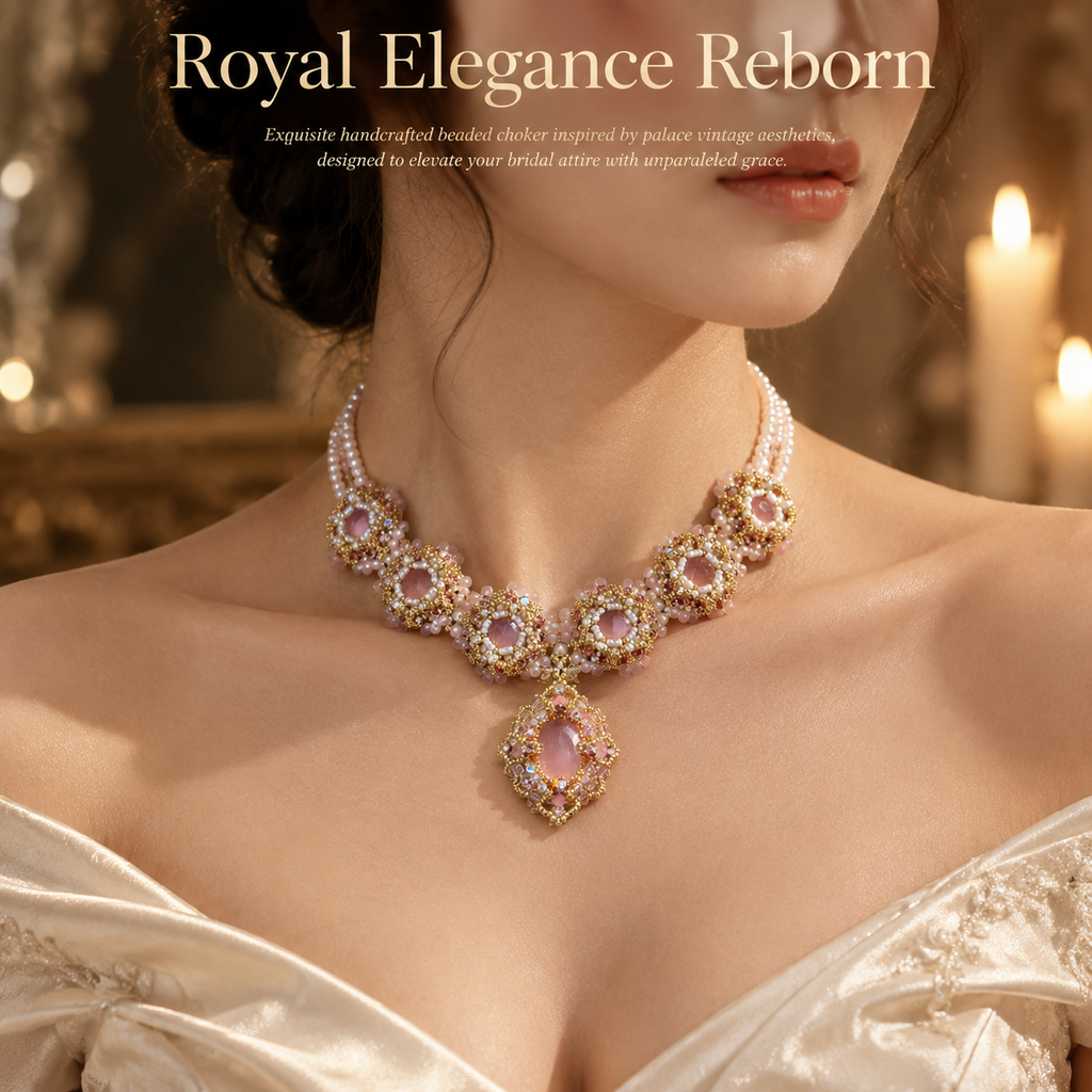 Rosera — pink floral medallion necklace by ArtsWeave, additional product gallery view.