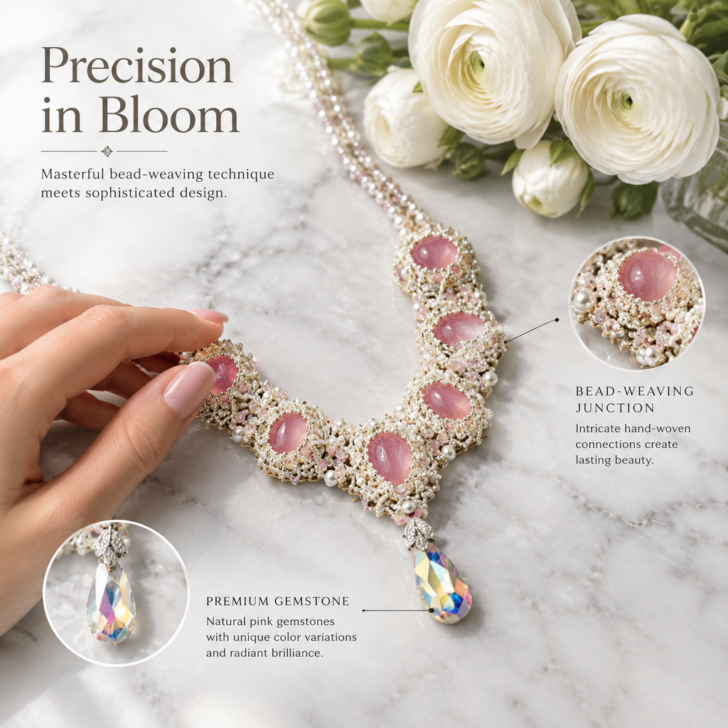 Avelune — pink medallion pendant necklace by ArtsWeave, additional product gallery view.