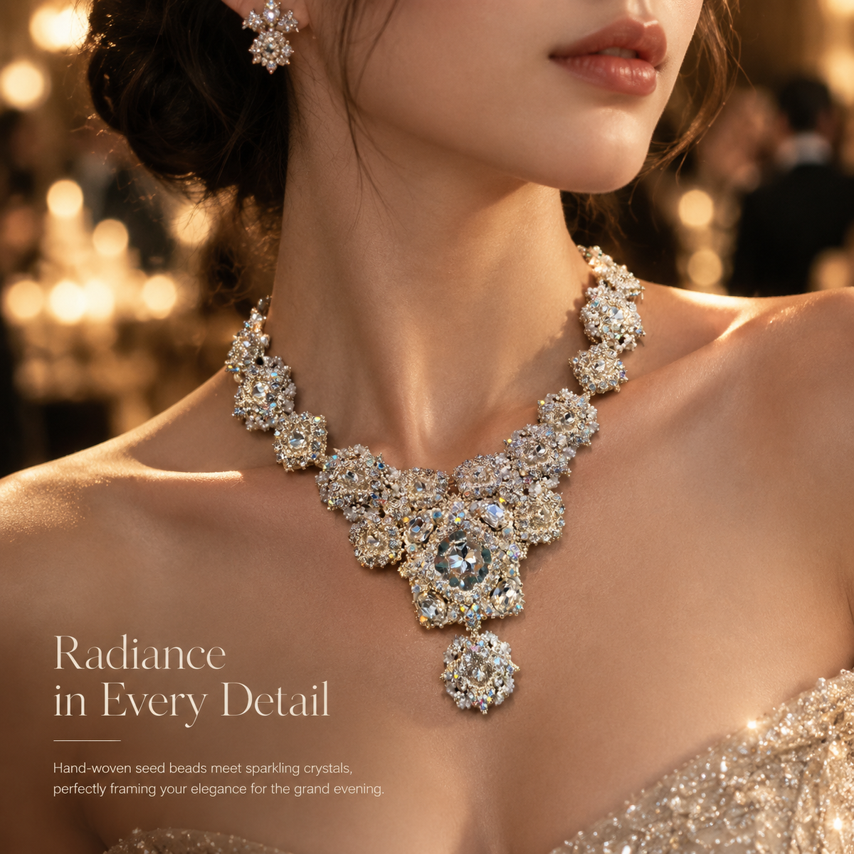 Eclat — clear statement bib necklace by ArtsWeave, additional product gallery view.