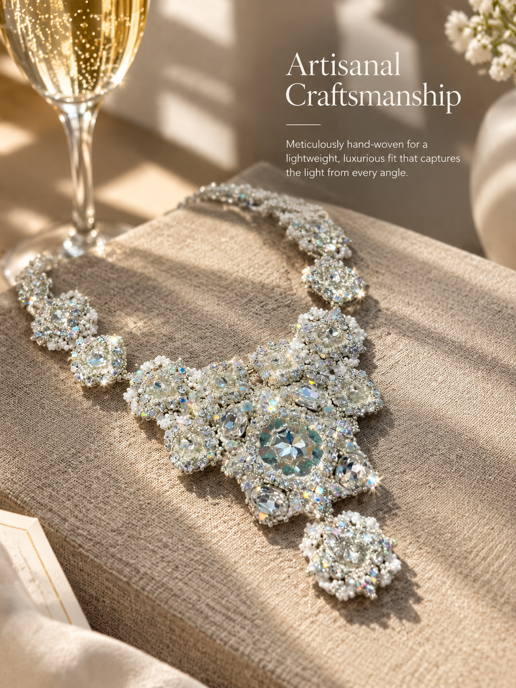 Eclat — clear statement bib necklace by ArtsWeave, additional product gallery view.