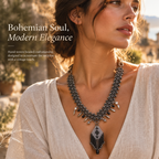 Sable — black geometric fringe necklace by ArtsWeave, additional product gallery view.