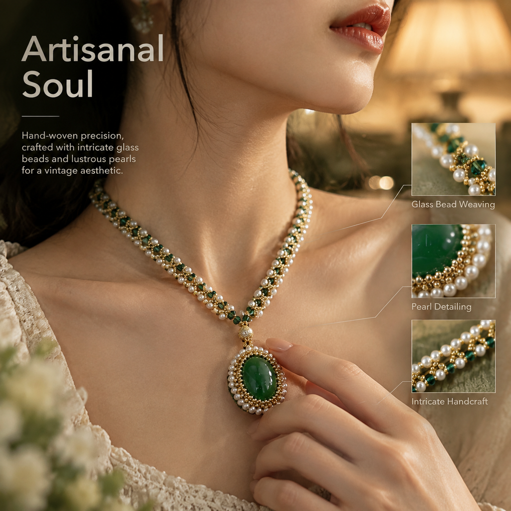 Verdure — green oval pendant necklace by ArtsWeave, additional product gallery view.