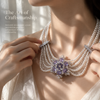 Amaranth — pearl-like strand floral necklace by ArtsWeave, additional product gallery view.