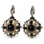 Noctelle — black beaded medallion earrings by ArtsWeave, isolated on a white background