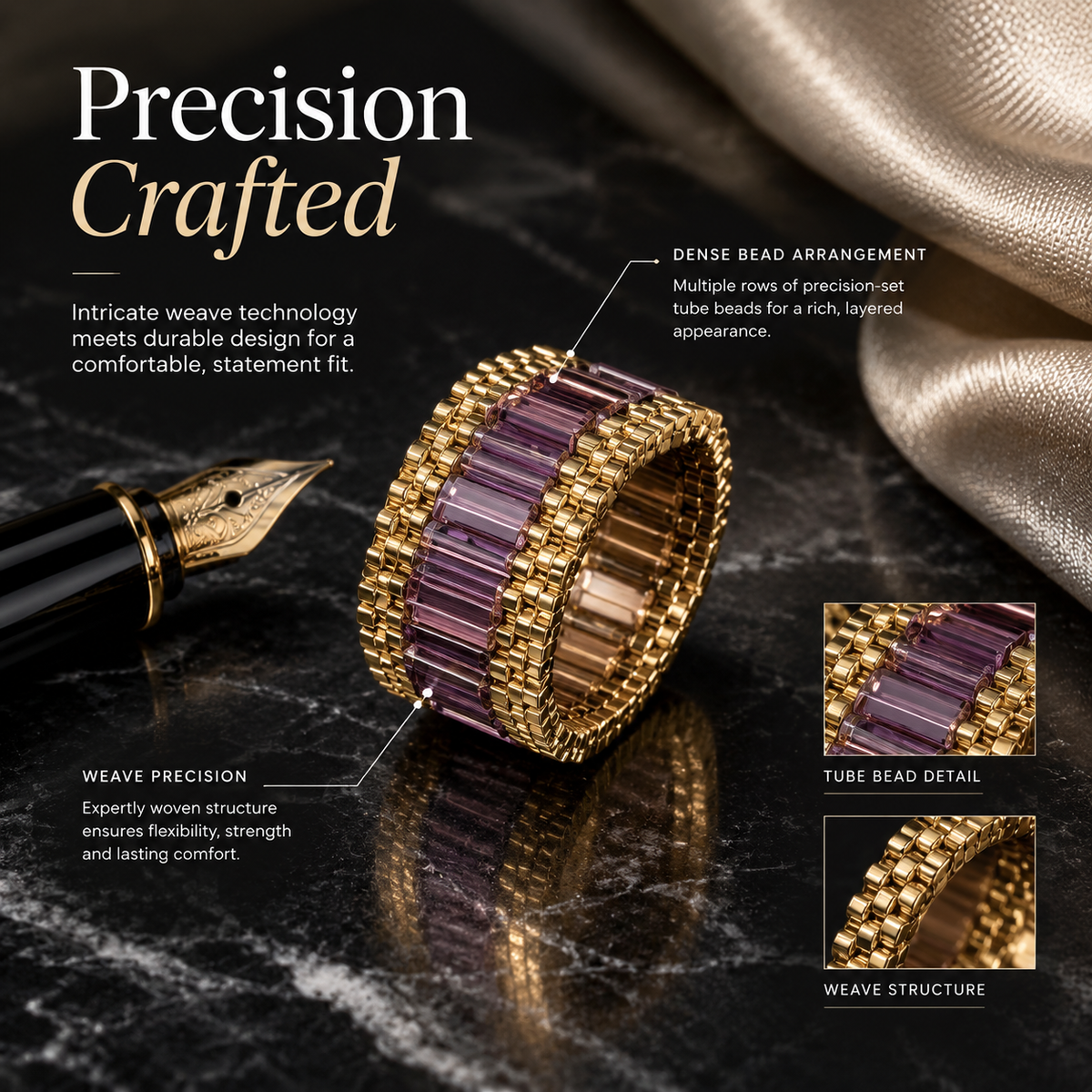 Vesper — violet beaded band ring by ArtsWeave, additional product gallery view.