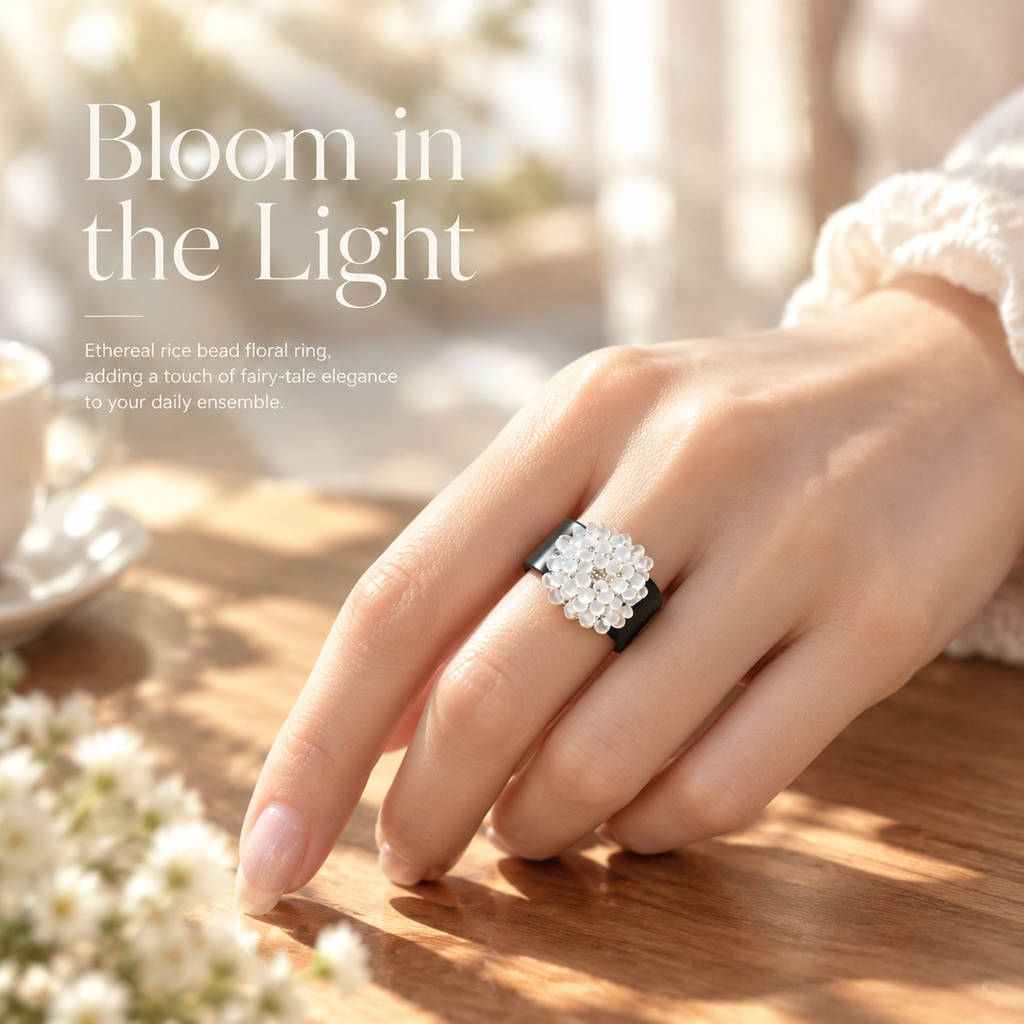 Nivele — white petal cluster ring by ArtsWeave, additional product gallery view.