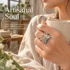 Aster — blue sculptural beaded ring by ArtsWeave, additional product gallery view.