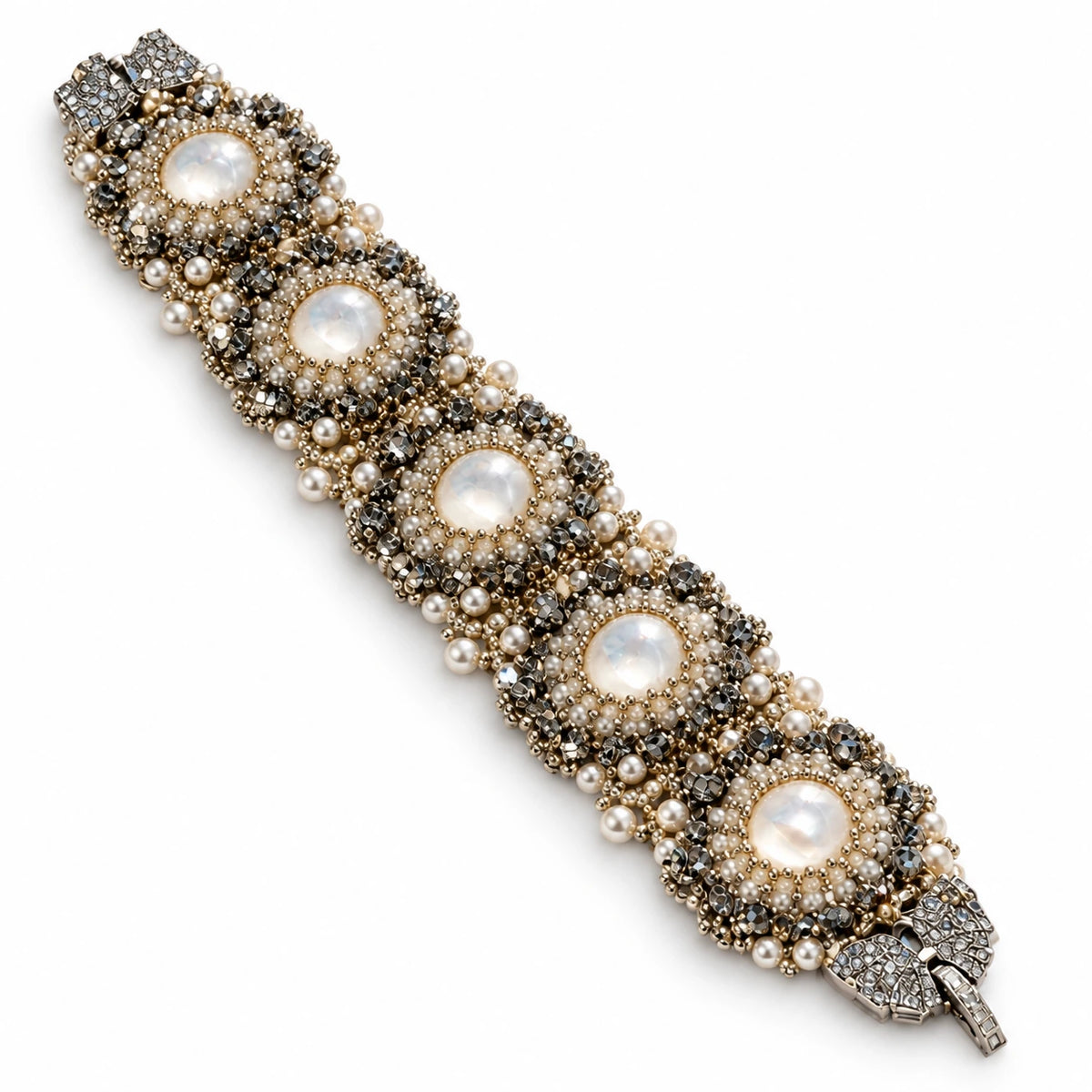 Tenebra — dark floral medallion bracelet by ArtsWeave, isolated on a white background Main image