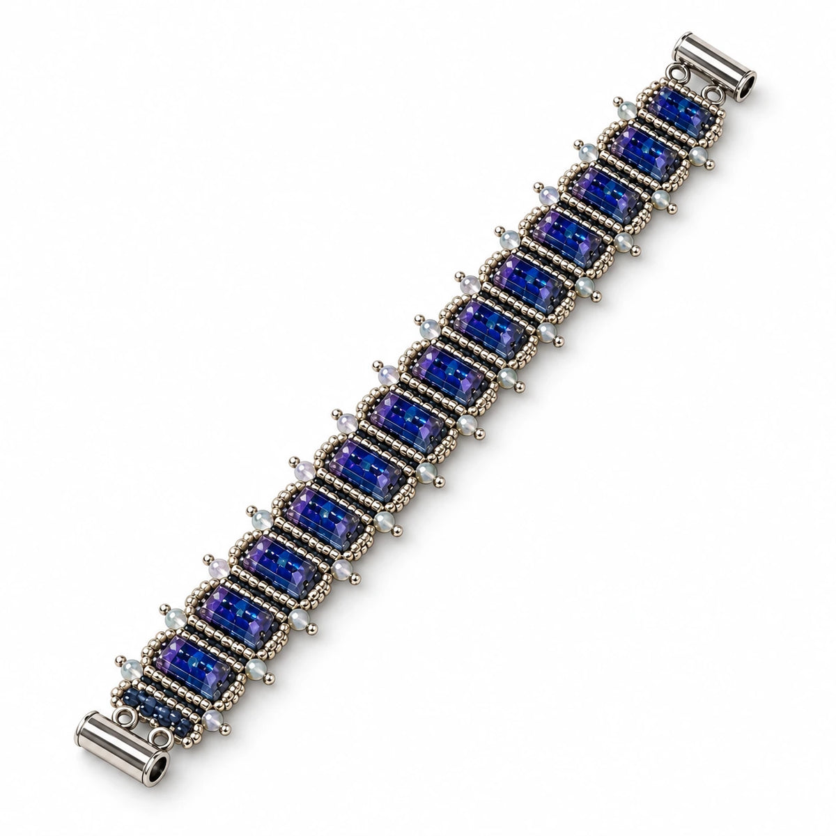 Tidal — deep blue geometric beaded bracelet by ArtsWeave, isolated on a white background Main image