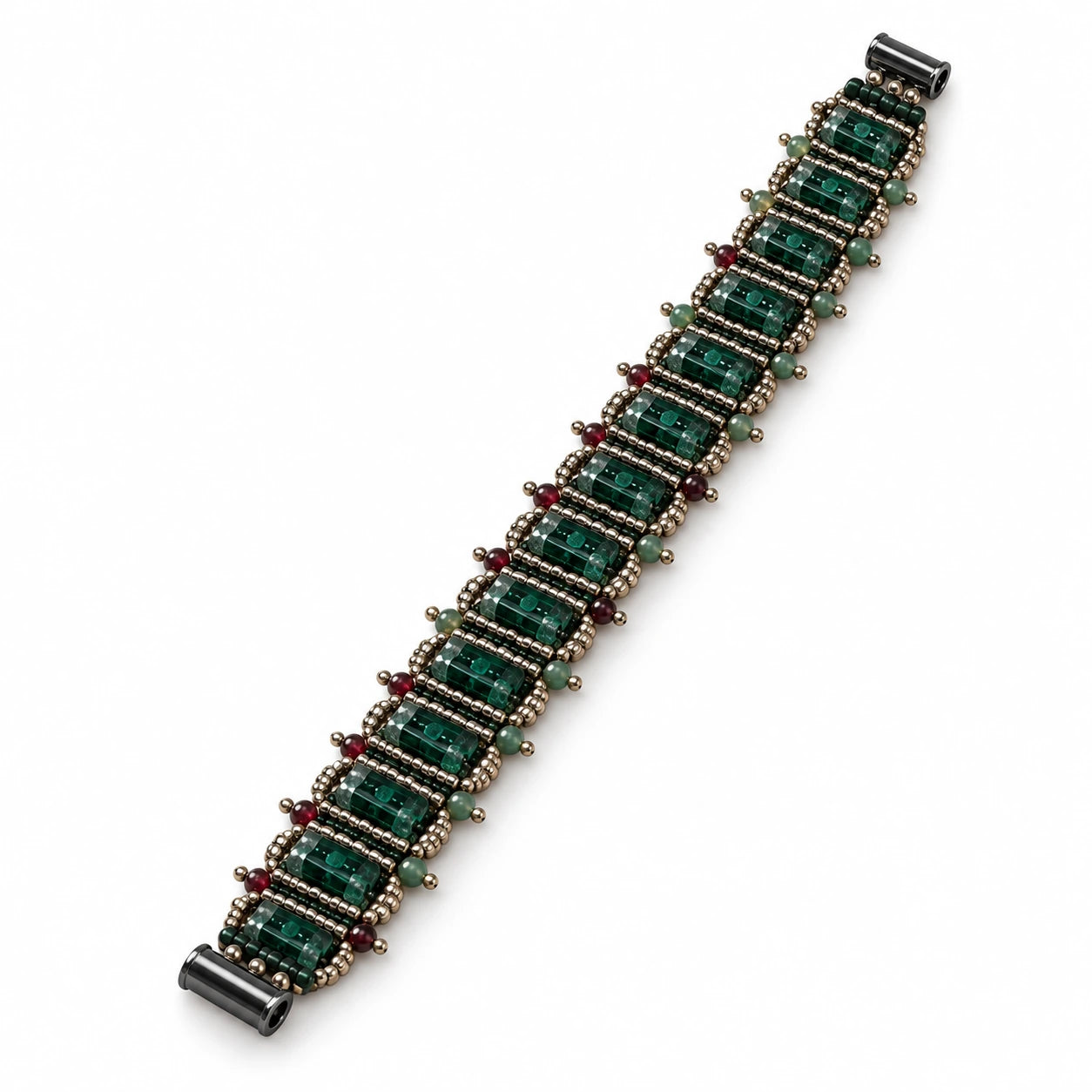 Verdelle — green geometric beaded bracelet by ArtsWeave, isolated on a white background Main image