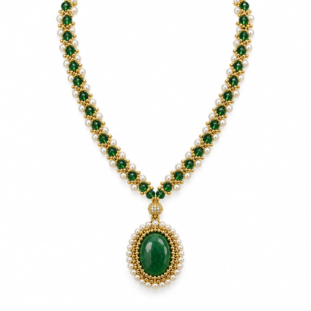 Verdure — green oval pendant necklace by ArtsWeave, isolated on a white background