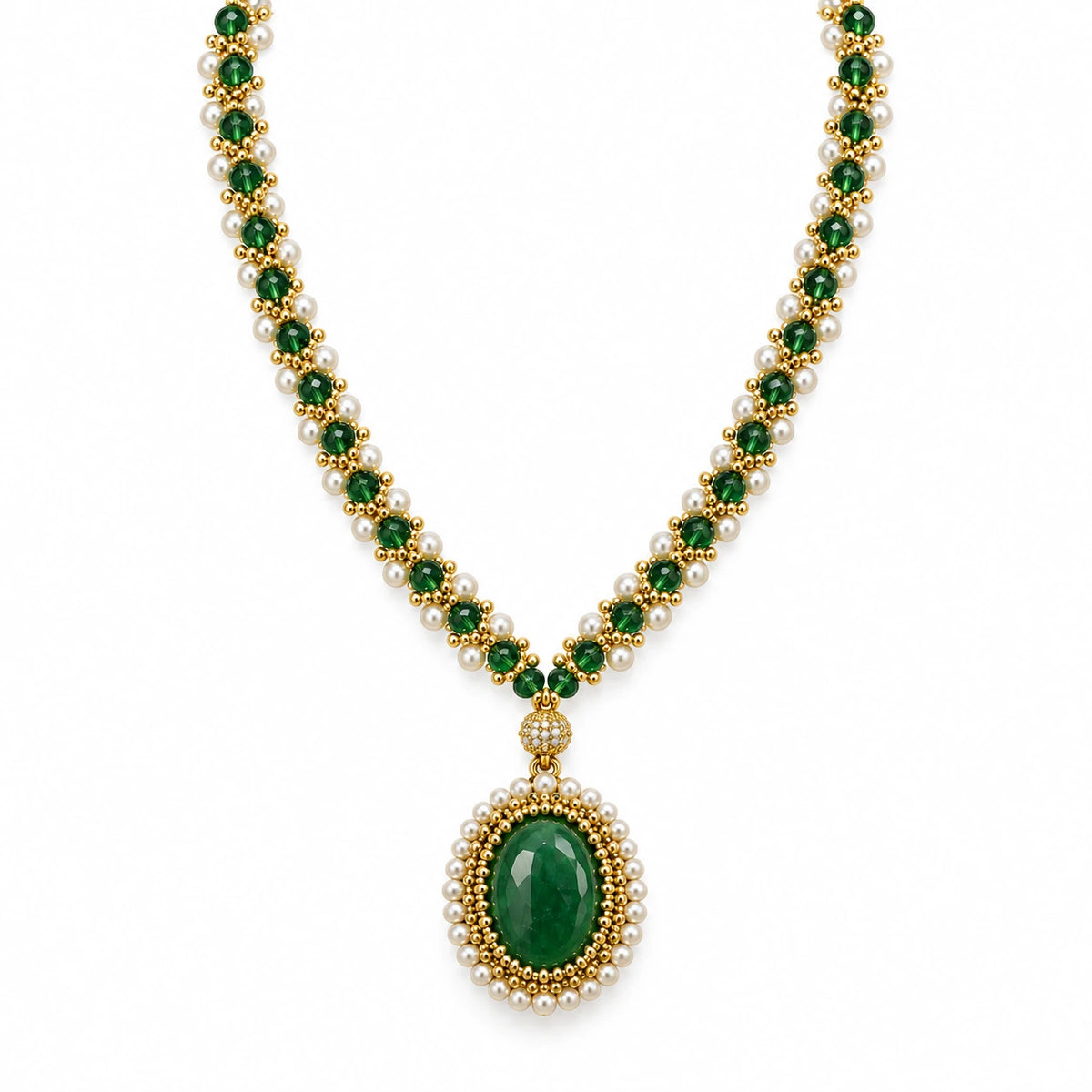 Verdure — green oval pendant necklace by ArtsWeave, isolated on a white background Main image