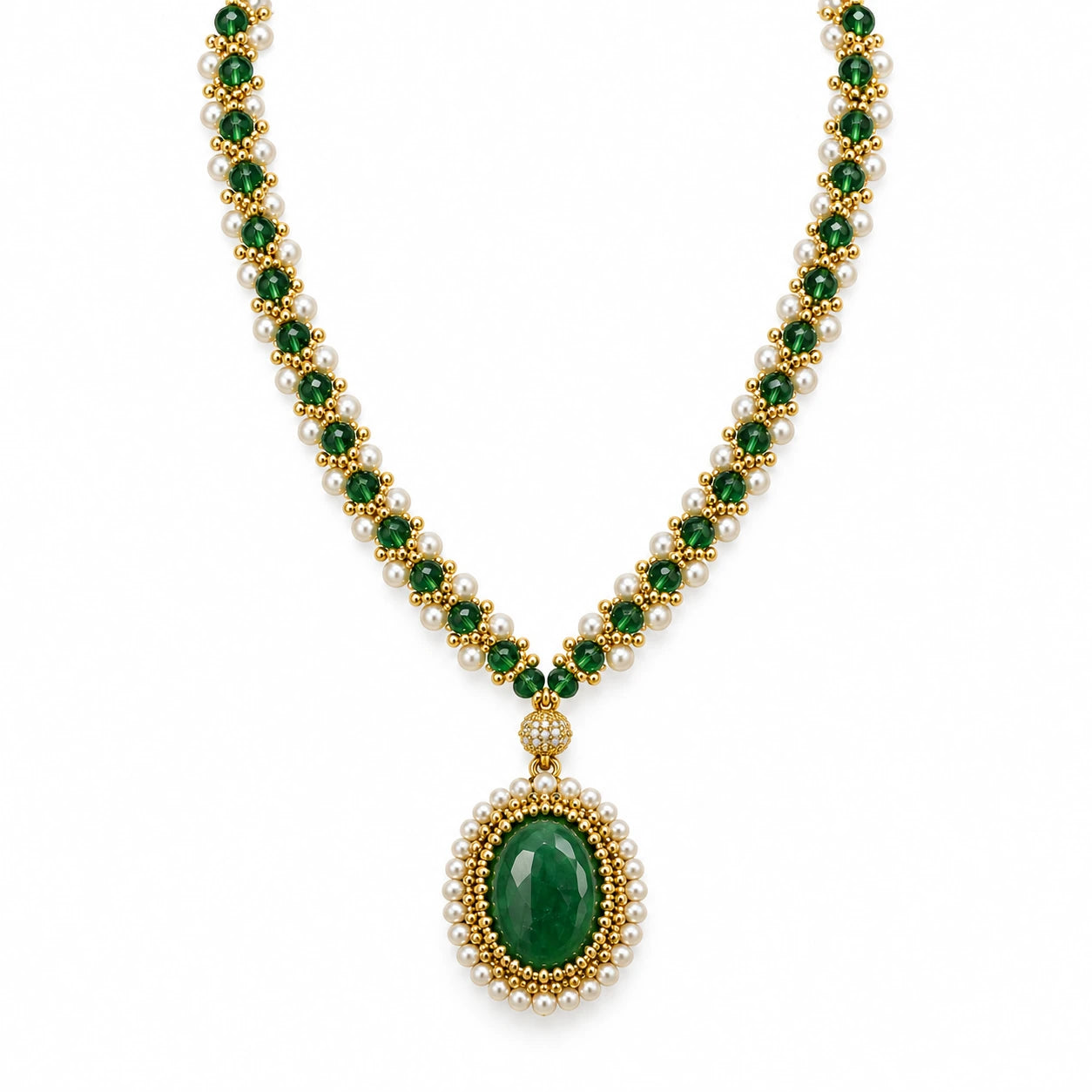 Verdure — green oval pendant necklace by ArtsWeave, isolated on a white background