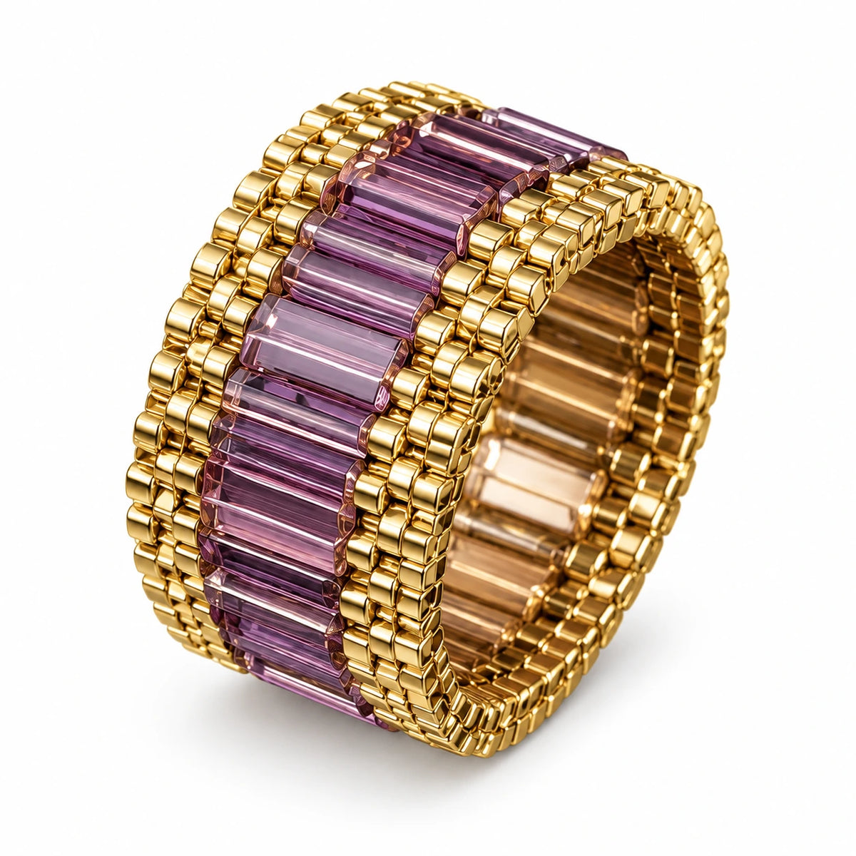 Vesper — violet beaded band ring by ArtsWeave, isolated on a white background